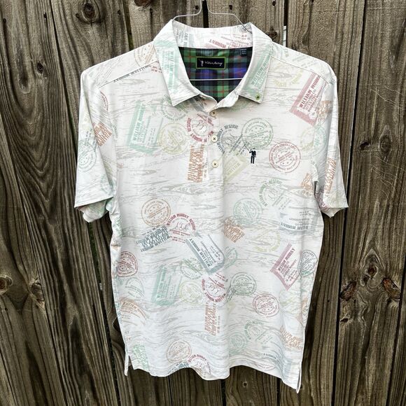 William Murray Golf Polo Men's Medium All Over Print Distillery Whiskey Stamp - Picture 2 of 11